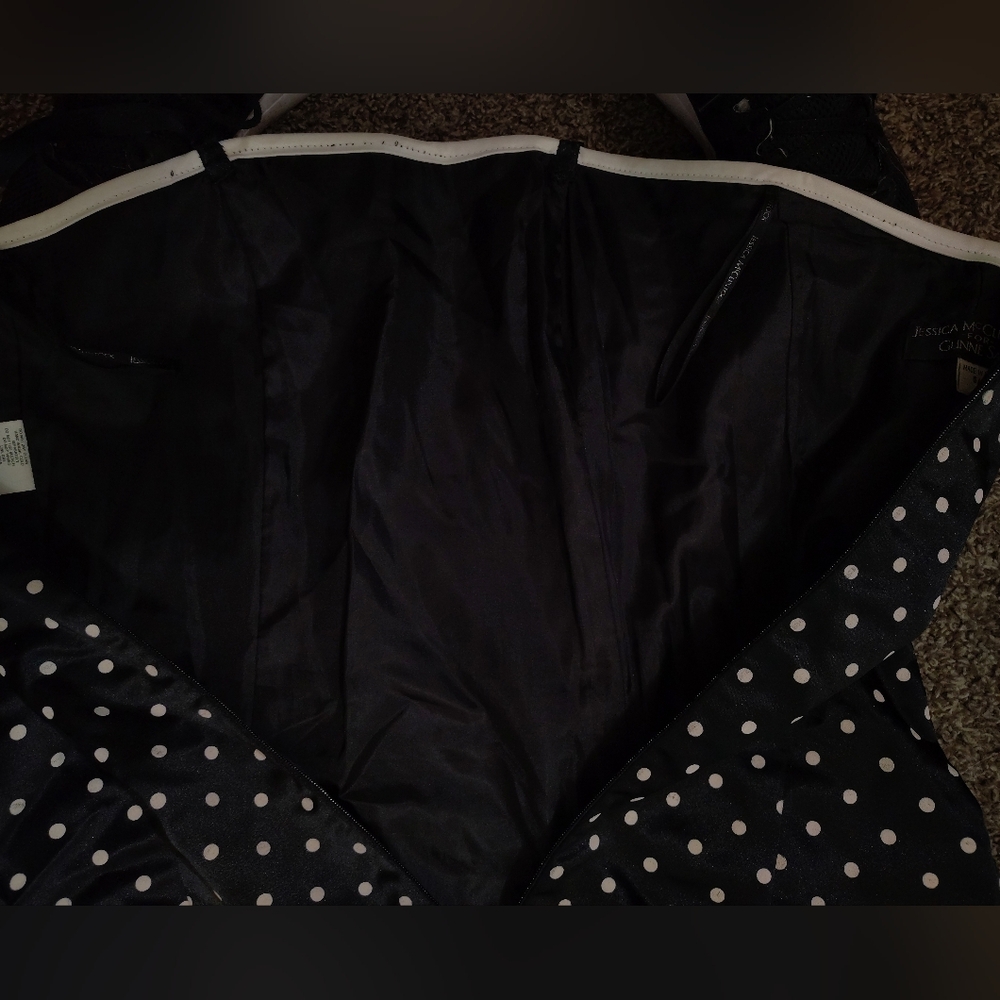 Gunne Sax ByJessica McClintock Midi Dress Black/White Polka Dot, Satin, Flare,0 - Picture 10 of 12